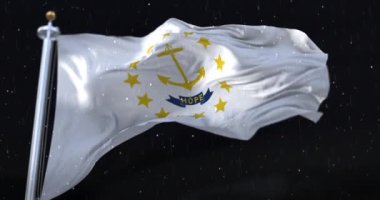 Amerika 'nın Rhode Island eyaletinin bayrağı. Geceleri yağmur yağıyor. Döngü