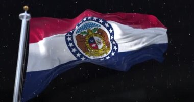 Flag of american state of Missouri, United States, with rain in the night. Loop