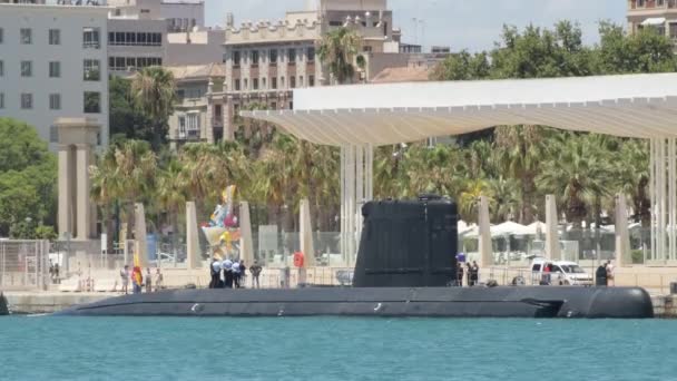 Submarino Tramontana Fondeado Puerto Málaga España — Vídeo de stock
