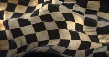 Yaşlı Checkered Flag rüzgara karşı sallanıyor. Döngü
