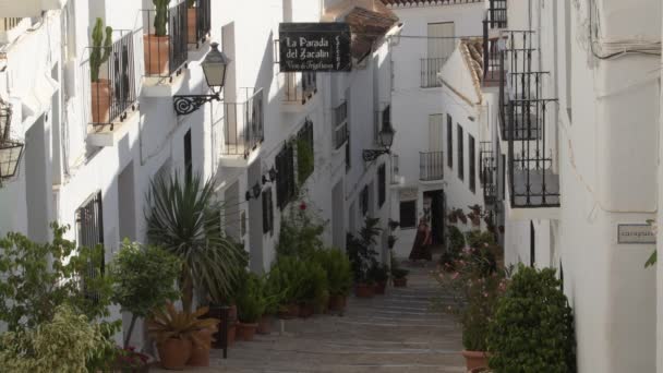 Typical Andalusian White Street Sunny Evening Frigiliana Spain — Stok video