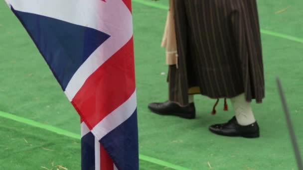 United Kingdom Flag Presiding Parade People Dressed Period Macharaviaya Spain — Stok video