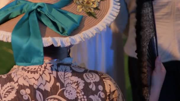 Woman Period Dress Using Hand Fan — Stock Video