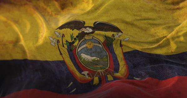 Old Ecuador Flag Waving Wind — Fotografia de Stock