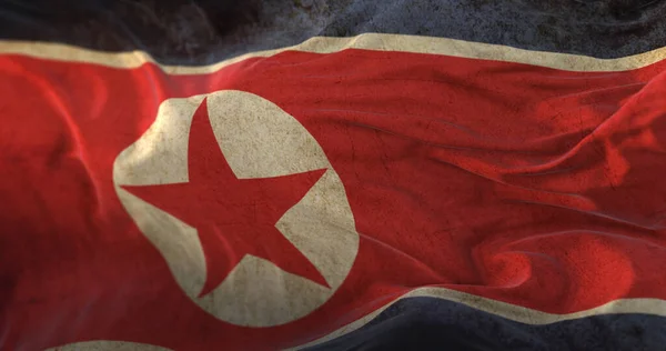 Old North Korea Flag Waving Wind — Stockfoto