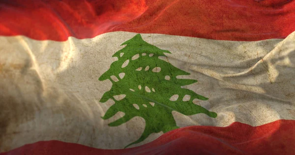 Old Flag Lebanon Waving — Photo