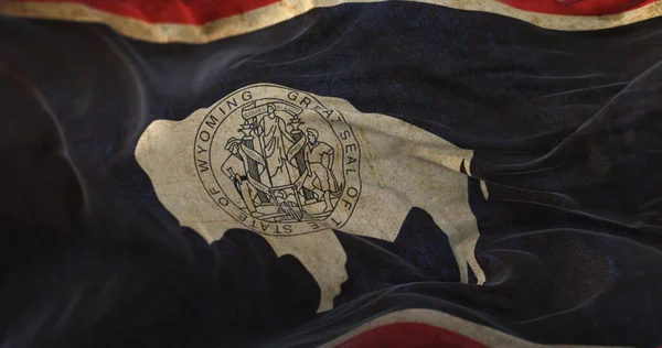 Old Wyoming State Flag Waving Wind — 스톡 사진
