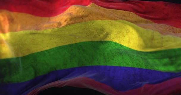 Old Rainbow Flag Lgbt Pride Flag Waving Wind Loop — Stok Video