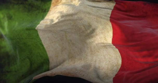 Old Italy Flag Waving Wind — Stock Video