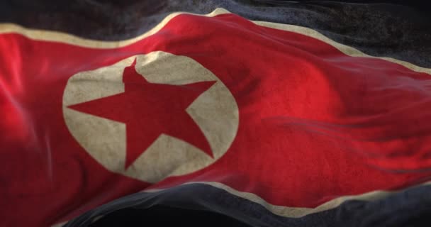 Старый Флаг Северной Кореи Машущий Ветром Петля — стоковое видео