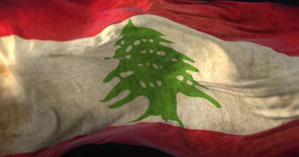 Old Flag Lebanon Waving Loop — Stockvideo