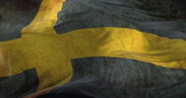 Eski İsveç bayrağı rüzgarda sallanıyor. Döngü