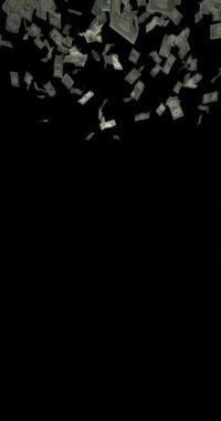 Düşen bir Amerikan dolarının banknotları. Dikey. Döngü