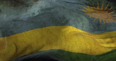 Old Rwanda Flag waving at wind. Loop