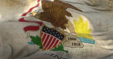 Old flag of american Illinois state, United States, waving at wind. Loop