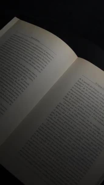 Pages Written Open Book Black Background Rotation Vertical — Stock Video