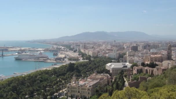Panoramico Della Città Del Porto Malaga Dal Belvedere Gibralfaro Spagna — Video Stock