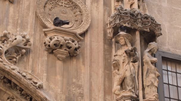 Kerkelijke Figuren Veranda Van Kathedraal Van Malaga Spanje — Stockvideo