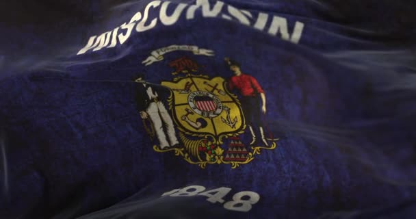 Oude Vlag Van Amerikaanse Staat Wisconsin Verenigde Staten Lijn — Stockvideo