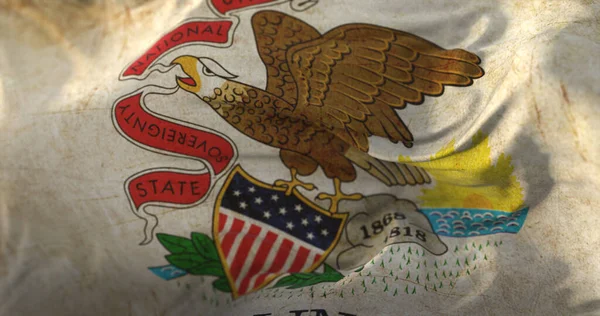Old Flag American Illinois State Estados Unidos Ondeando Viento —  Fotos de Stock