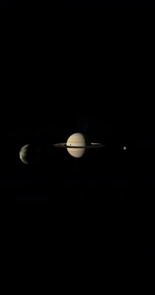 在土星行星周围环绕的土卫二和 Mimas — 图库视频影像