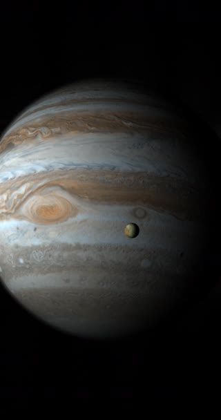 Planeta Jupiter Satelitul Rotație Spațiul Cosmic Vertical — Videoclip de stoc