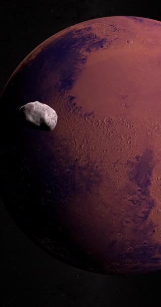 Satelitarne Fobosy Orbitujące Wokół Planety Mars Kosmosie Pionowe — Wideo stockowe
