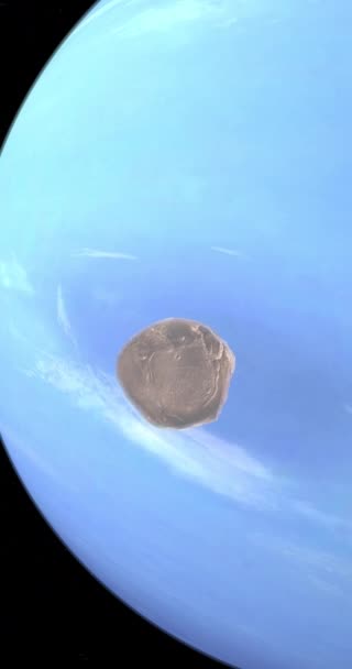 Proteus Maan Draait Rond Neptunus Planeet Verticaal — Stockvideo