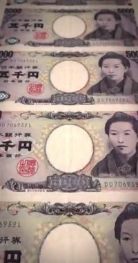 Beş Renminbi Çinlisinin banknotları, nakit para, döngü. 4K Dikey