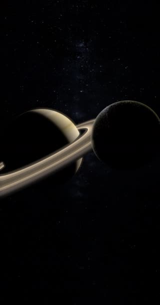 Satélite Ñandú Orbitando Alrededor Del Planeta Saturno Espacio Exterior Vertical — Vídeos de Stock