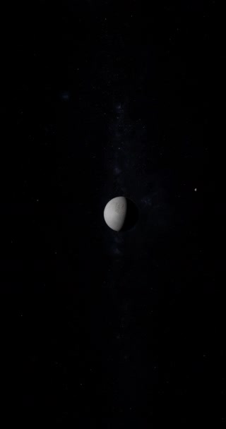 Satellite Tethys Lune Saturne Orbite Dans Espace Vertical — Video