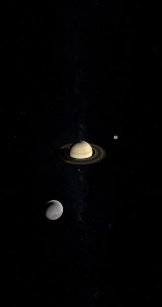 Tetydy Mimas Enceladus Krążą Wokół Planety Saturn Pionowe — Wideo stockowe