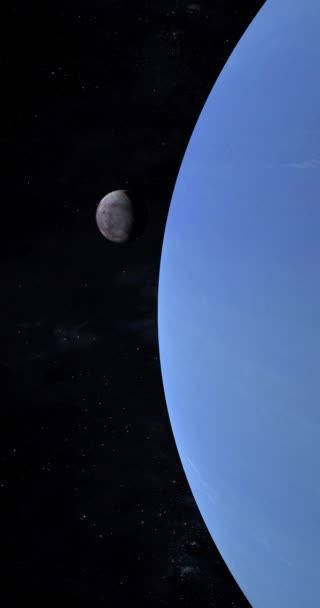 海王星行星和她的环带着Triton卫星在外太空4K垂直 — 图库视频影像
