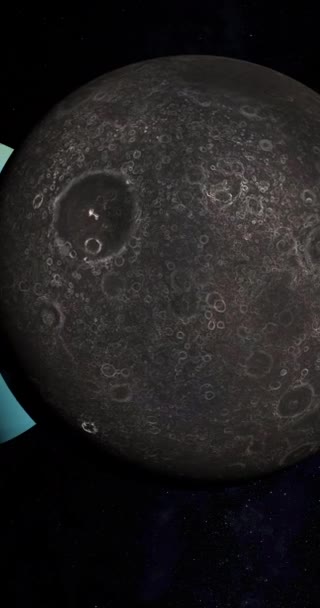 Luna Umbría Orbitando Alrededor Del Planeta Urano Espacio Exterior Vertical — Vídeo de stock