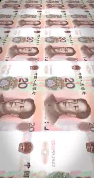 Τραπεζογραμμάτια Των Είκοσι Renminbi Κινέζικο Τροχαίο Μετρητά Χρήματα Βρόχο Κατακόρυφα — Αρχείο Βίντεο