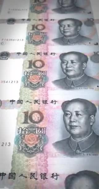 Billets Dix Renminbi Chinois Roulants Argent Comptant Boucle Vertical — Video