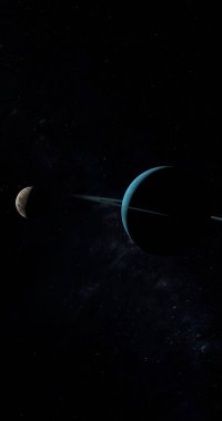 Uzayda Oberon uydusu ve Uranüs gezegeni. 3d hazırlayıcı