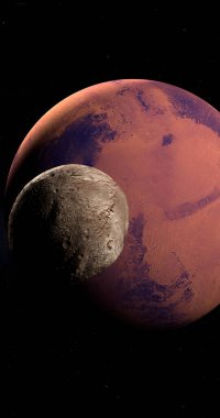 Göktaşı Vesta, Mars 'tan geçerken dış uzayda yörüngede döner. 3d hazırlayıcı