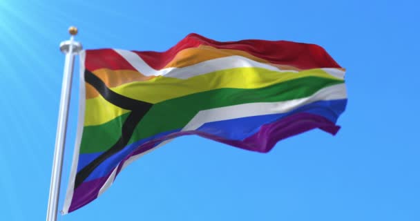 Homo Vlag Van Zuid Afrika Zwaaiend Lijn — Stockvideo
