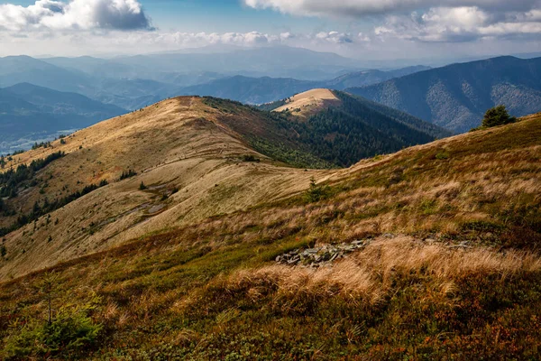 Piękne Jesienne Góry Karpatach Spacer Górach Słoneczną Pogodę — Zdjęcie stockowe
