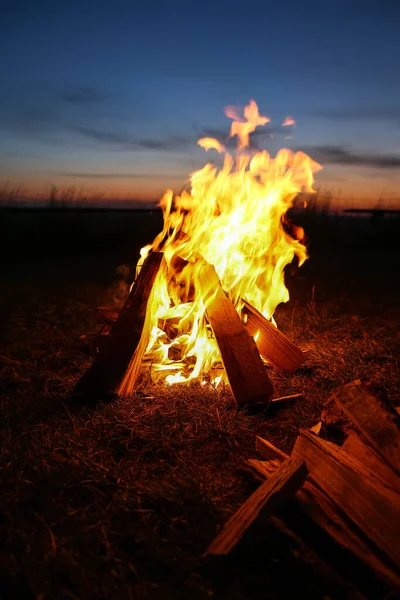 Bonfire Flame Shore Autumn Evening Bakota Ukraine — Stock Photo, Image