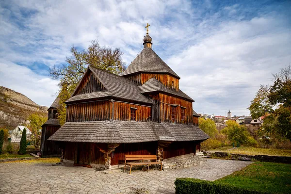 Wooden Church Autumn Day Kamianets Podilskyi — Stock Photo, Image
