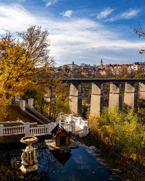 Kamianets-Podilskyi with beautiful landscapes on a sunny autumn day. The most popular city for travel is Ukraine 