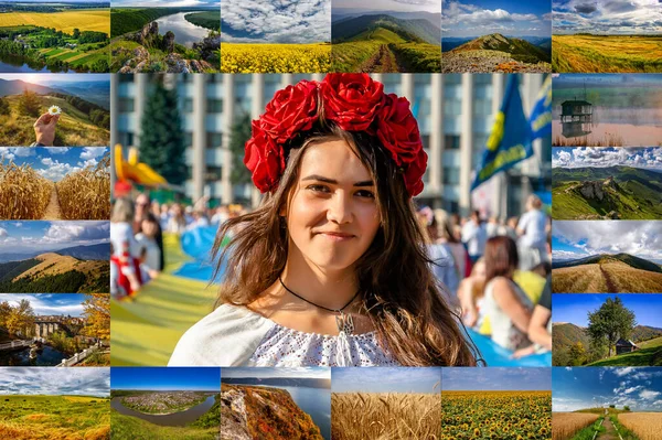 Příroda Krajiny Ukrajiny Koláži Jsou Shromažďovány Mozaice Válka Ukrajině — Stock fotografie