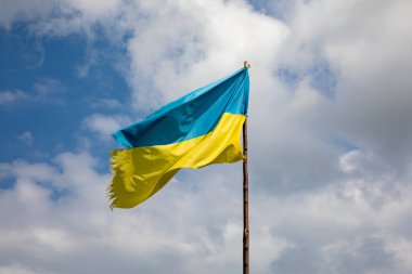 The flag of Ukraine flies over Ukrainian positions in the combat zone. War in Ukraine.