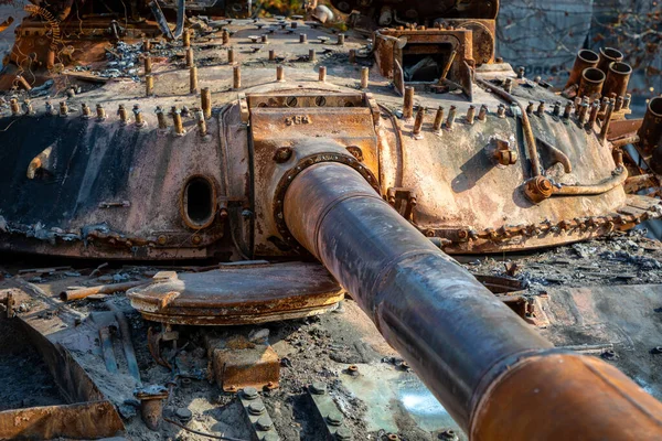Destroyed Military Equipment Russia War Ukraine Burnt Russian Tank — Stockfoto