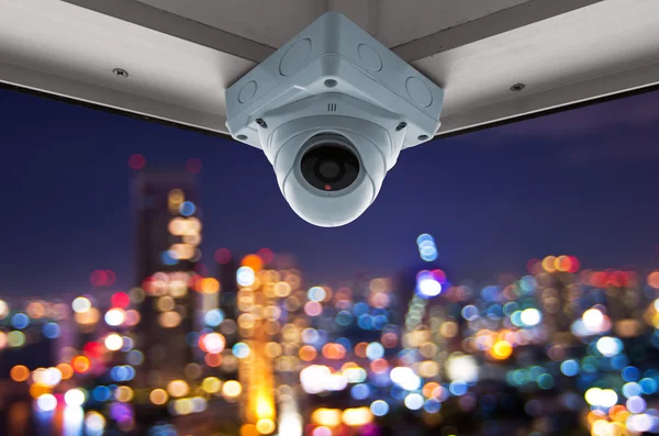 CCTV e scena notturna della città Immagini Stock Royalty Free