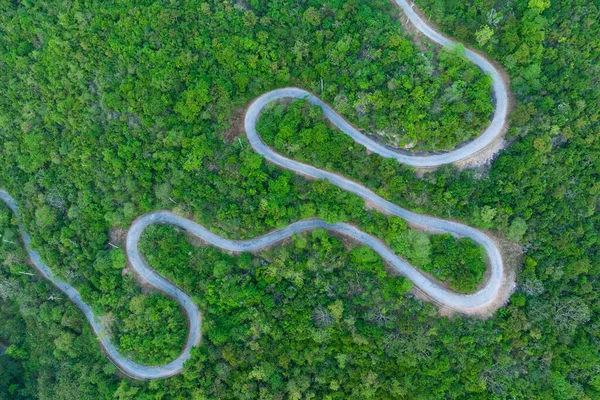 Beautiful Aerial View Morning Forest Mountain Road Green Mountains — Stock Photo, Image