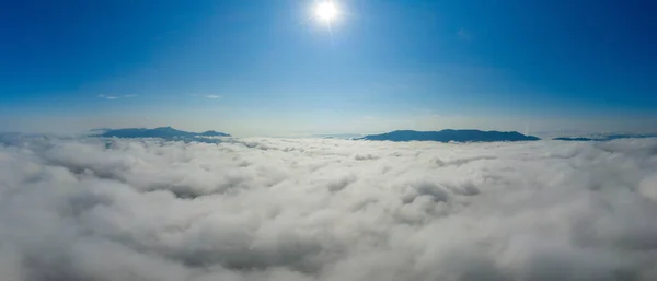 Aerial View Beautiful Panorama Morning Scenery Golden Light Sunrise Mist — Photo