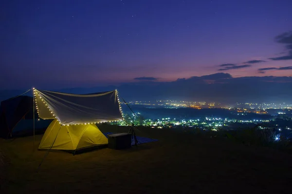 Yun Lai Viewpoint Yellow Tent Sunset View City Lights Pai — Fotografia de Stock